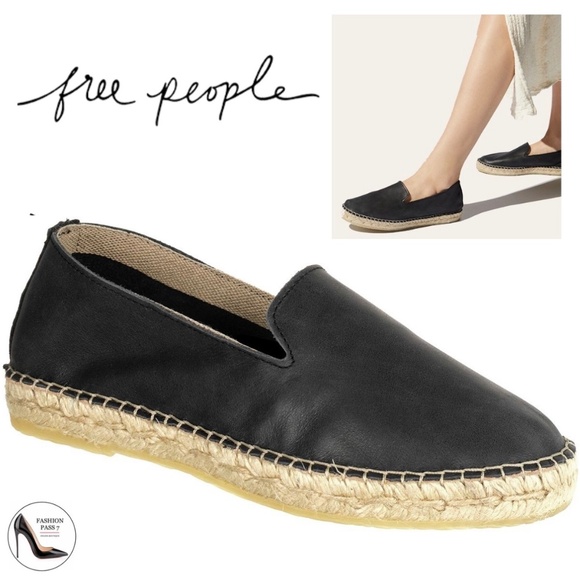 Free People Shoes - Free People Laurel Canyon Black Leather Espadrille Designer Flat Loafers 40